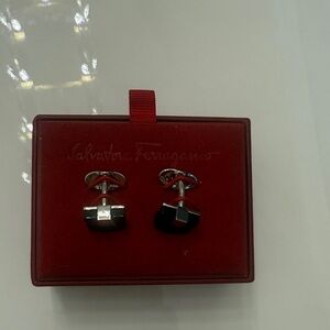 Salvatore Ferragamo Silver and Black Cufflinks